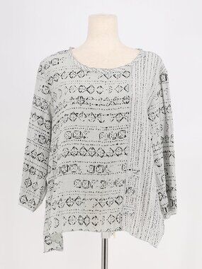 HABITAT Geometric 3/4 sleeves Lightweight Pullover Tunic Stone Gray Black Size M